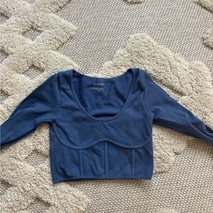 Garage Navy Long Sleeve Fitted Top